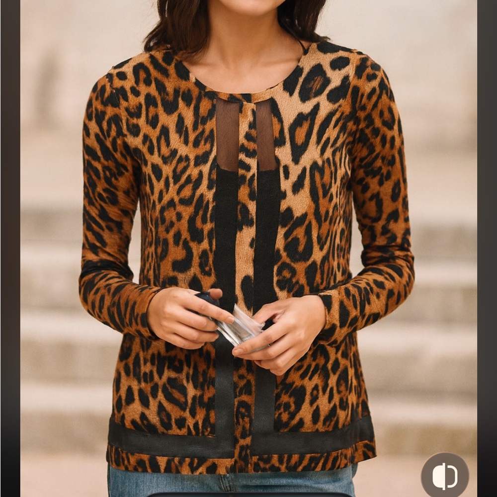 Escada Leopard Print Cardigan - Brown and Black
